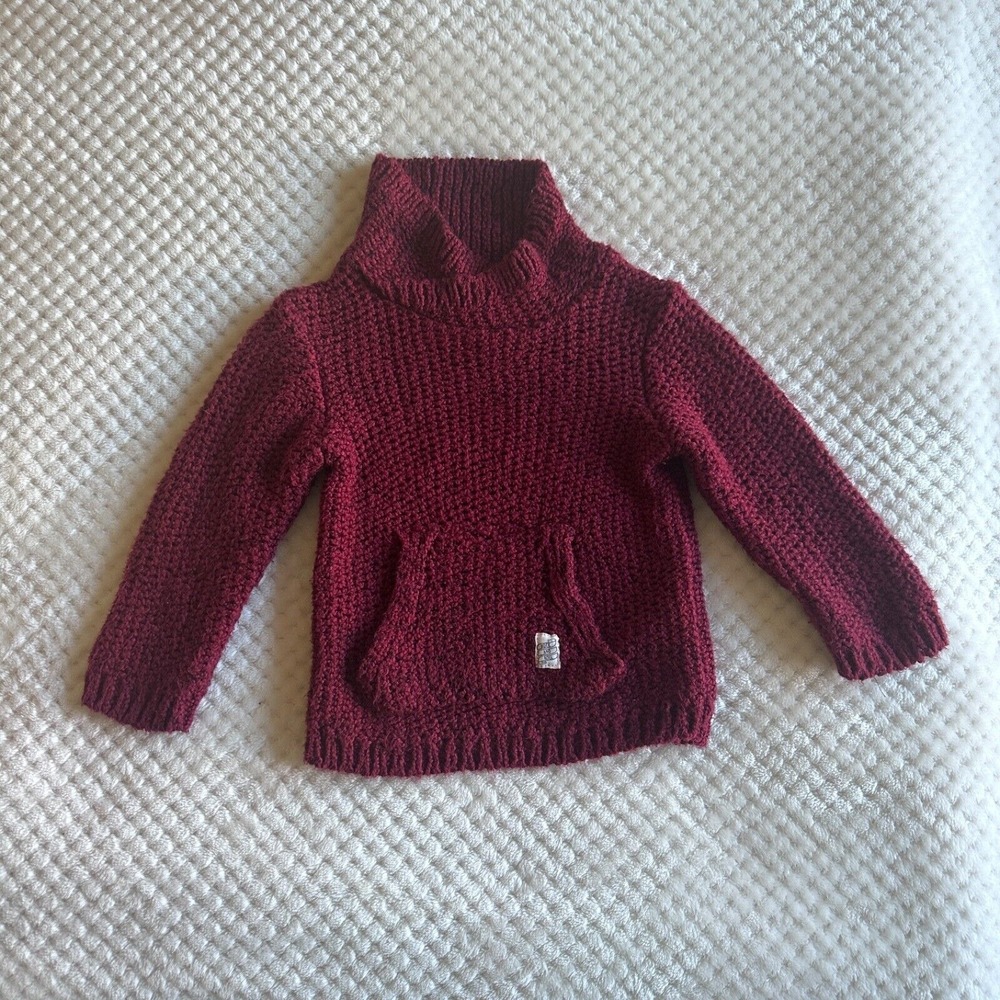 Zara Kids Knit Pullover Sweater Burgundy Red Pouch Pocket‎ 12-18 Months